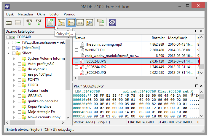Odzyskanie danych w DMDE