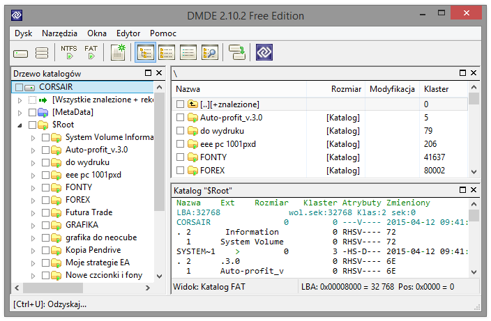Okno woluminem do odzyskiwania danych w DMDE